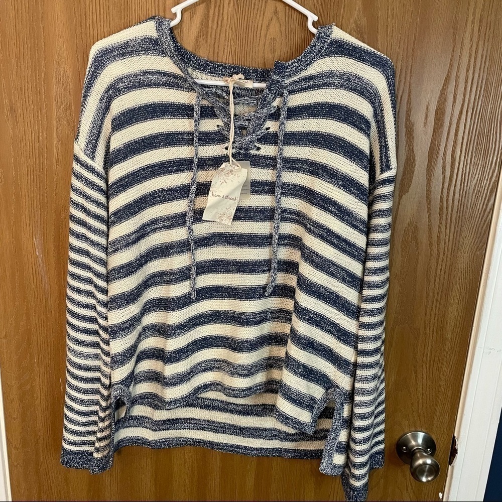 Blue and White Striped Sweater Pullover Small NWT